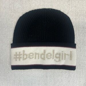 HENRI BENDEL #Bendelgirl Beanie Knit Hat Black & Ivory Gold Glitter 100% wool OS